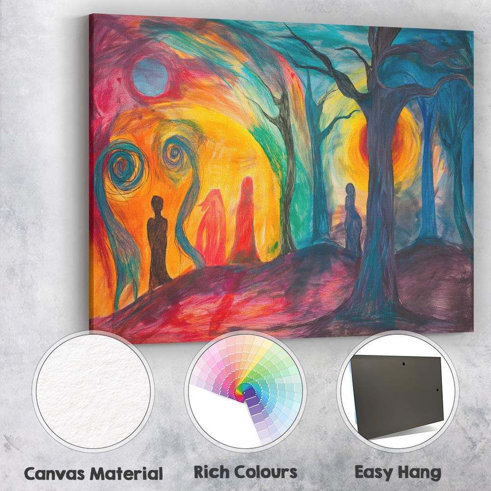 Surreal Twilight Forest Shadow Figures Fantasy Landscape Canvas Wall Art Print Decor Picture Ready to Hang