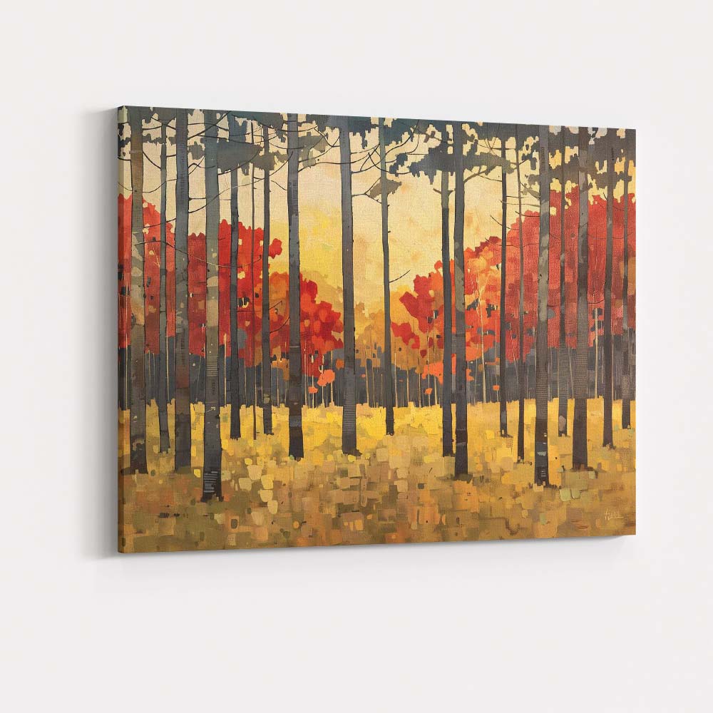 Minimalist Autumn Woodland Tall Tree Landscape Canvas Wall Art Print Decor Picture Ready to Hang