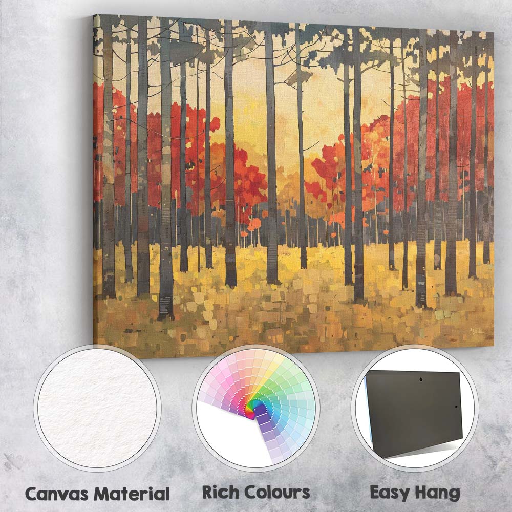Minimalist Autumn Woodland Tall Tree Landscape Canvas Wall Art Print Decor Picture Ready to Hang