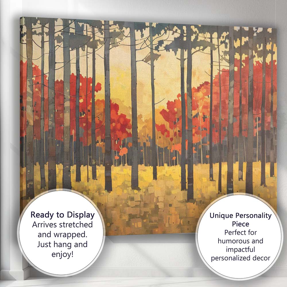 Minimalist Autumn Woodland Tall Tree Landscape Canvas Wall Art Print Decor Picture Ready to Hang