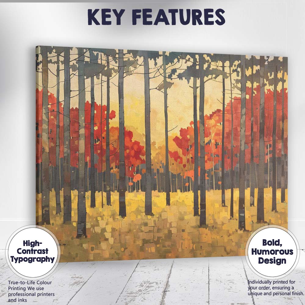 Minimalist Autumn Woodland Tall Tree Landscape Canvas Wall Art Print Decor Picture Ready to Hang