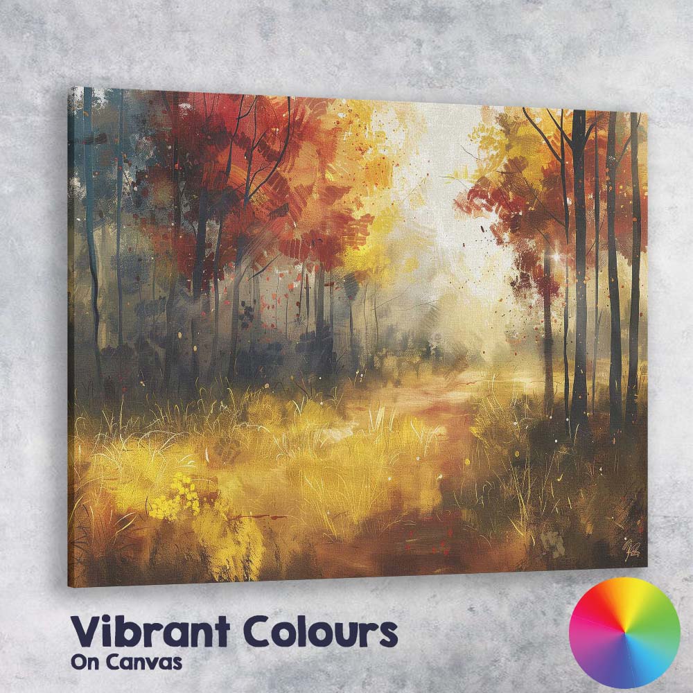 Golden Autumn Forest Sunlight Impressionist Woodland Landscape Canvas Wall Art Print Decor Picture Ready to Hang