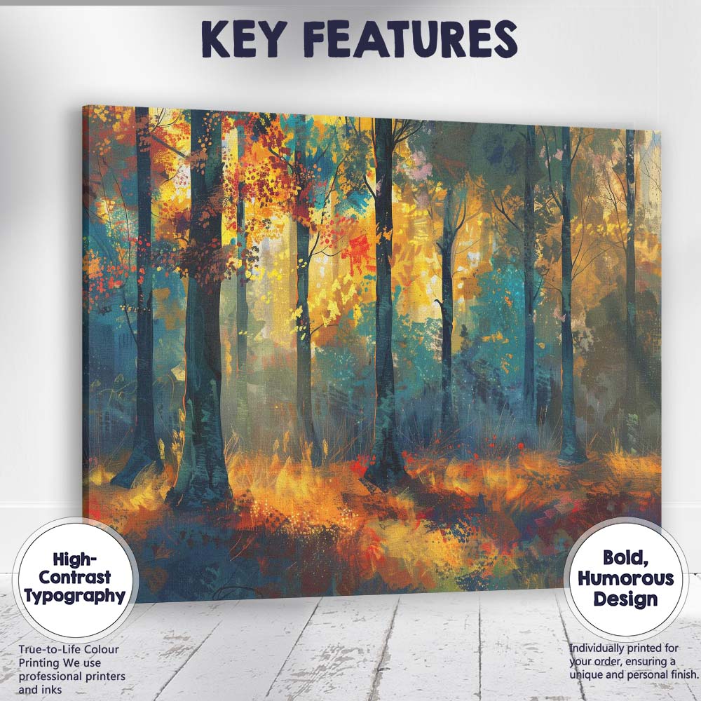 Vibrant Autumn Woodland Colourful Forest Landscape Canvas Wall Art Print Decor Picture Ready to Hang