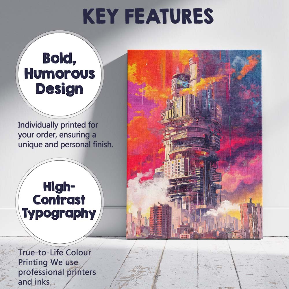 Futuristic Megastructure Skyline Cyberpunk Cityscape Canvas Wall Art Print Decor Picture Ready to Hang