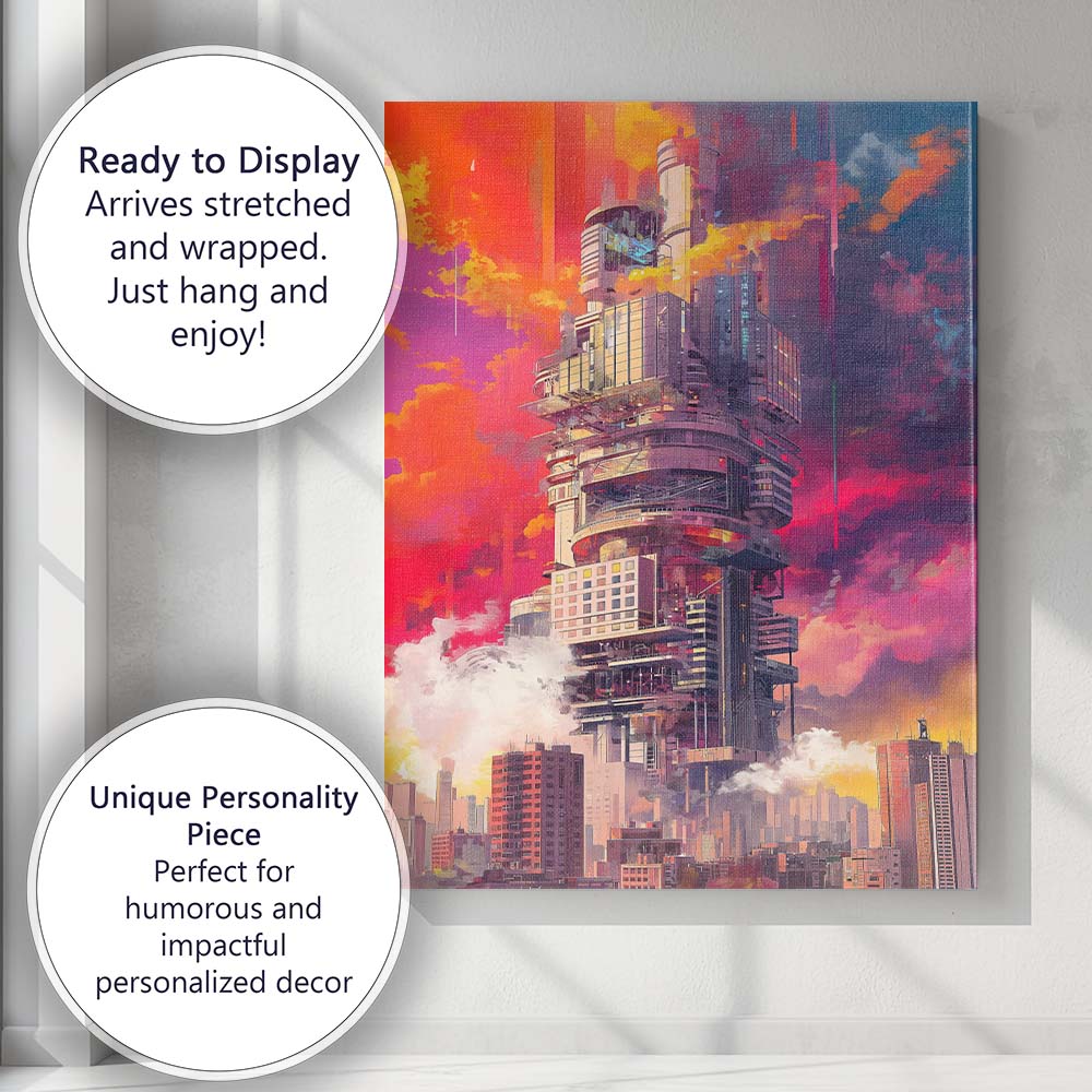 Futuristic Megastructure Skyline Cyberpunk Cityscape Canvas Wall Art Print Decor Picture Ready to Hang