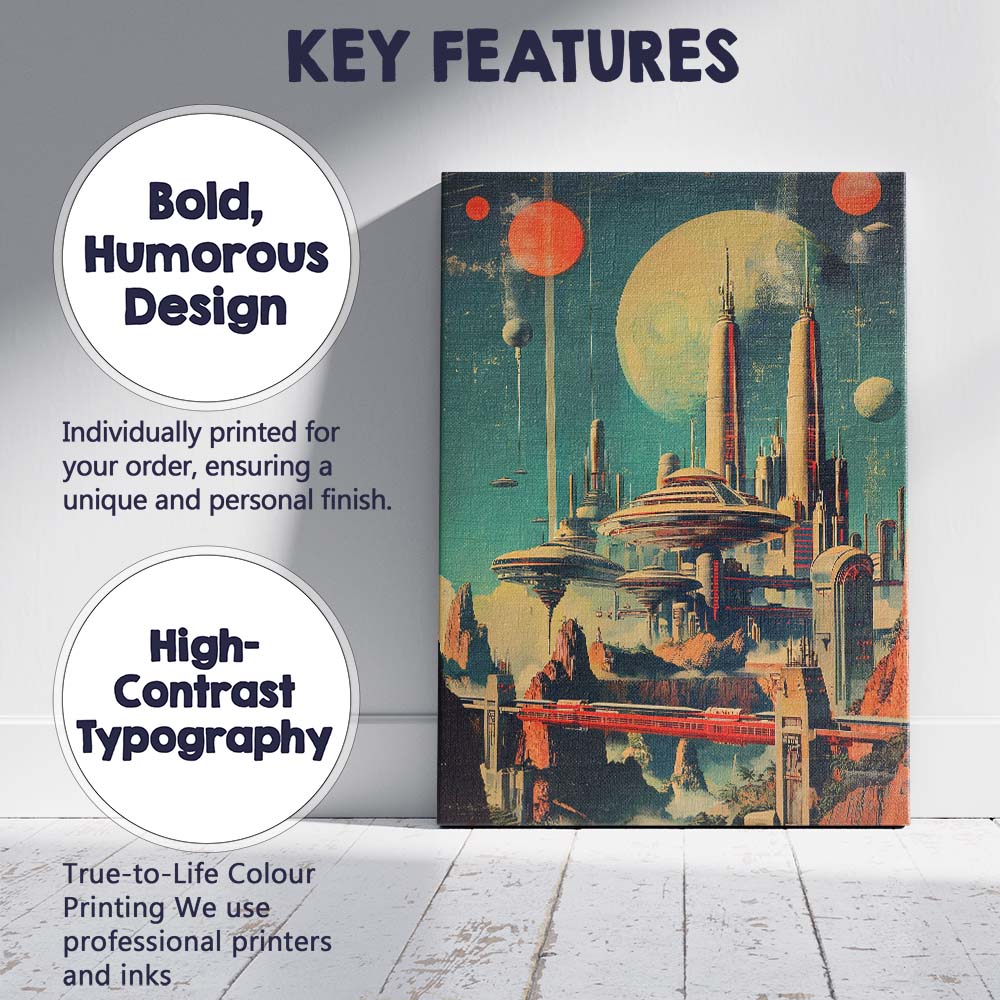 Retro Futuristic Space Colony Planetary City Canvas Wall Art Print Decor Picture Ready to Hang