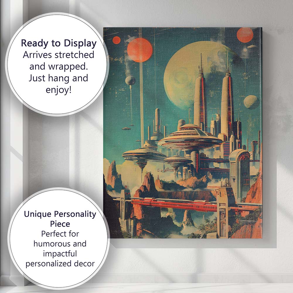 Retro Futuristic Space Colony Planetary City Canvas Wall Art Print Decor Picture Ready to Hang