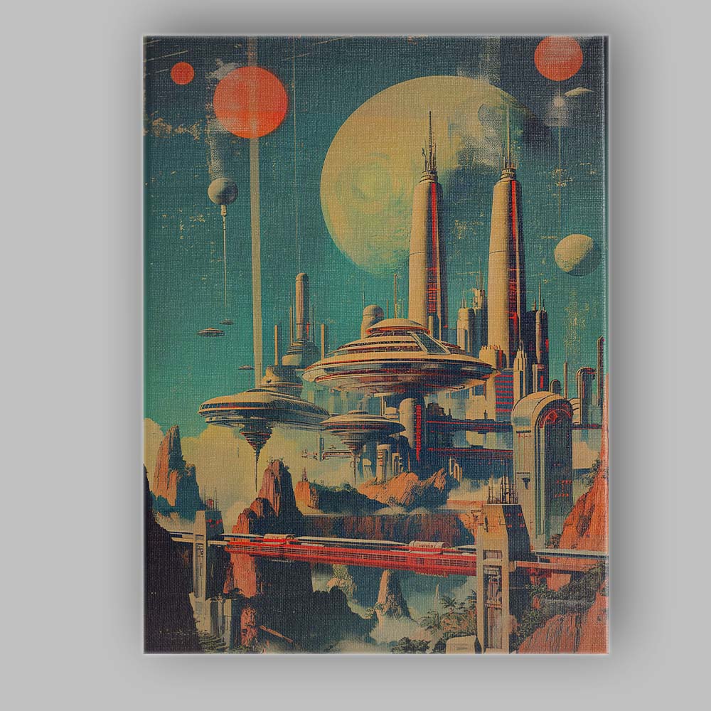 Retro Futuristic Space Colony Planetary City Canvas Wall Art Print Decor Picture Ready to Hang