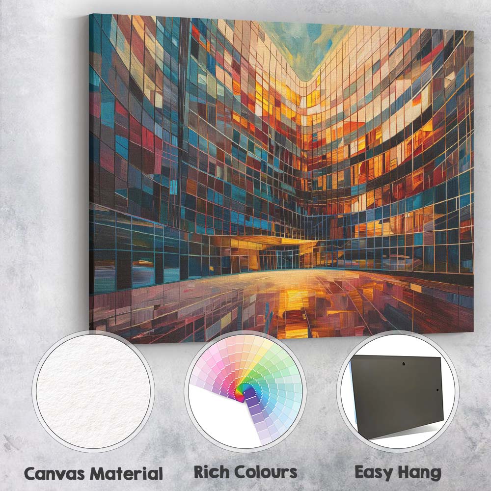 Contemporary Curved Glass Office Building Abstract Architectural Canvas Wall Art Print Decor Picture Ready to Hang