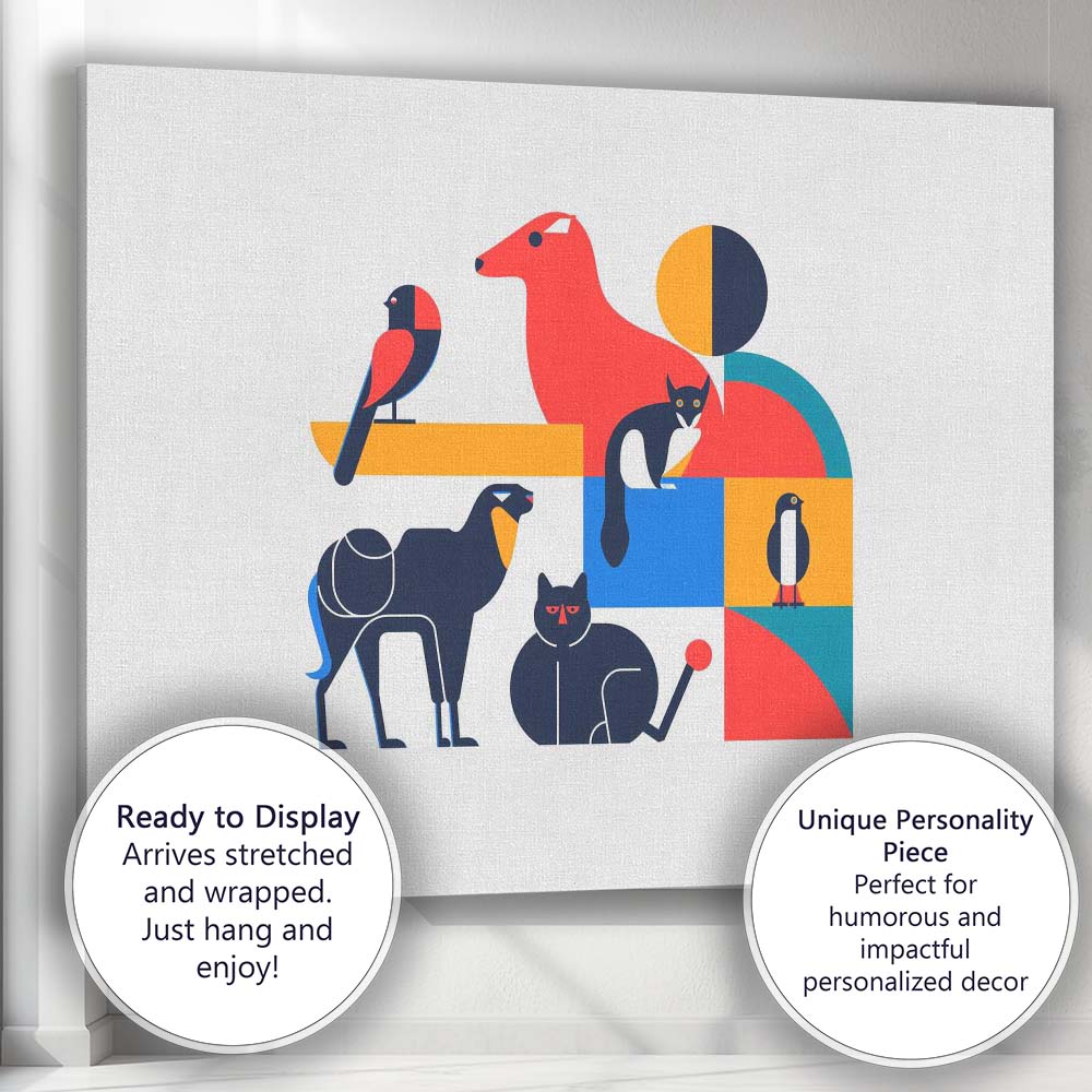 Scandinavian Geometric Woodland Animals Modern Illustration Canvas Wall Art Print Decor Picture Ready to Hang
