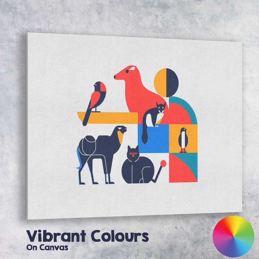 Scandinavian Geometric Woodland Animals Modern Illustration Canvas Wall Art Print Decor Picture Ready to Hang