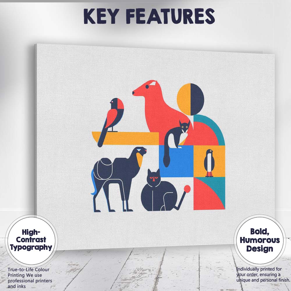 Scandinavian Geometric Woodland Animals Modern Illustration Canvas Wall Art Print Decor Picture Ready to Hang