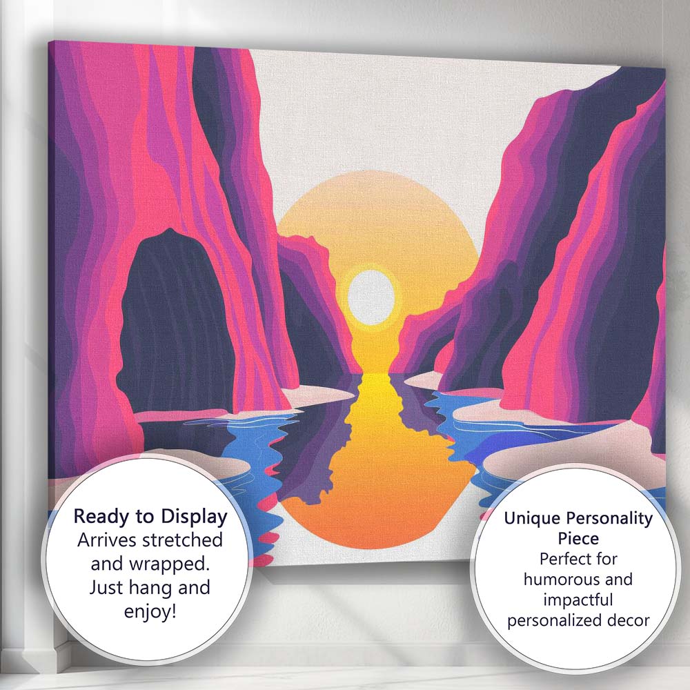 Minimalist Pink Canyon Sunset River Landscape Canvas Wall Art Print Decor Picture Ready to Hang
