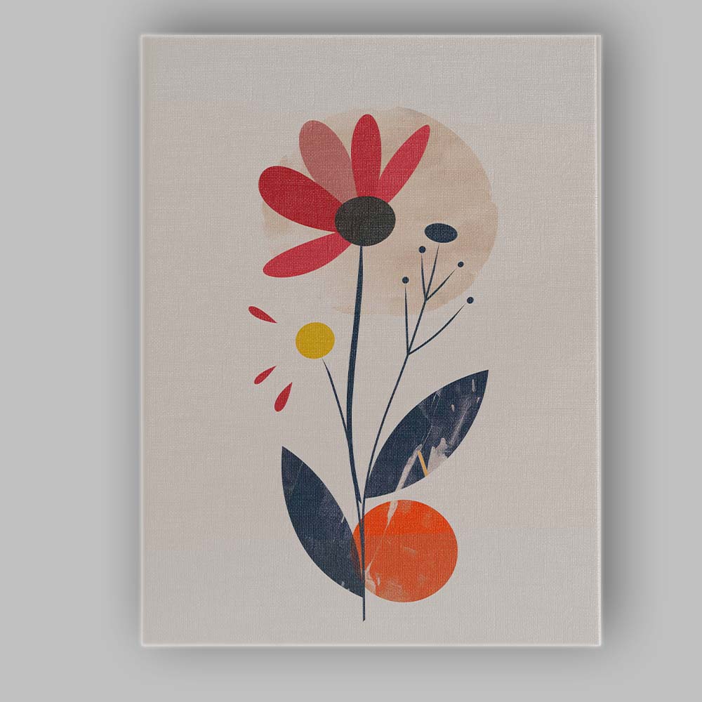 Minimalist Abstract Red Flower Botanical Illustration Canvas Wall Art Print Decor Picture Ready to Hang