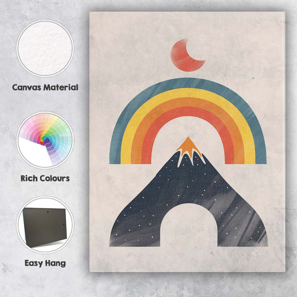 Boho Rainbow Mountain Crescent Moon Abstract Canvas Wall Art Print Decor Picture Ready to Hang