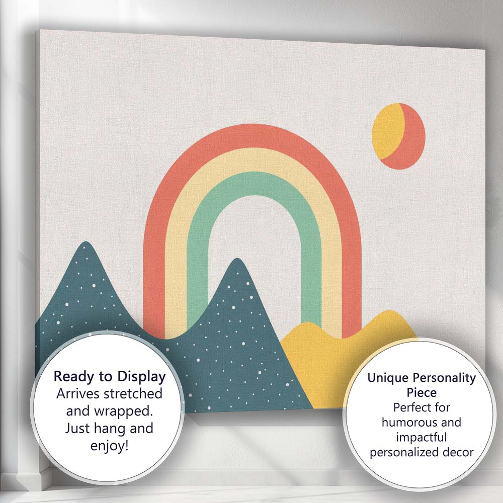 Scandinavian Rainbow Hills Minimalist Landscape Canvas Wall Art Print Decor Picture Ready to Hang