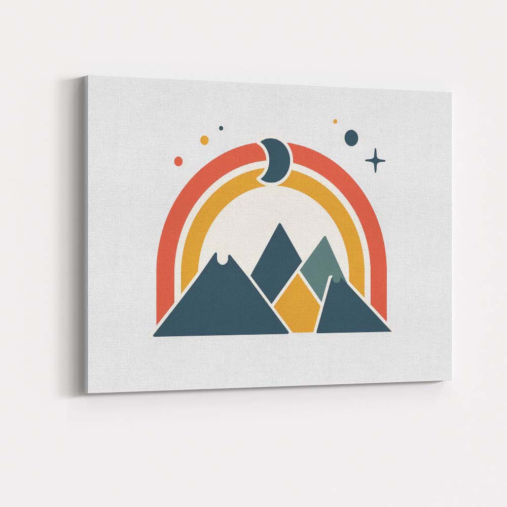 Minimalist Mountain Rainbow Crescent Moon Geometric Landscape Canvas Wall Art Print Decor Picture Ready to Hang