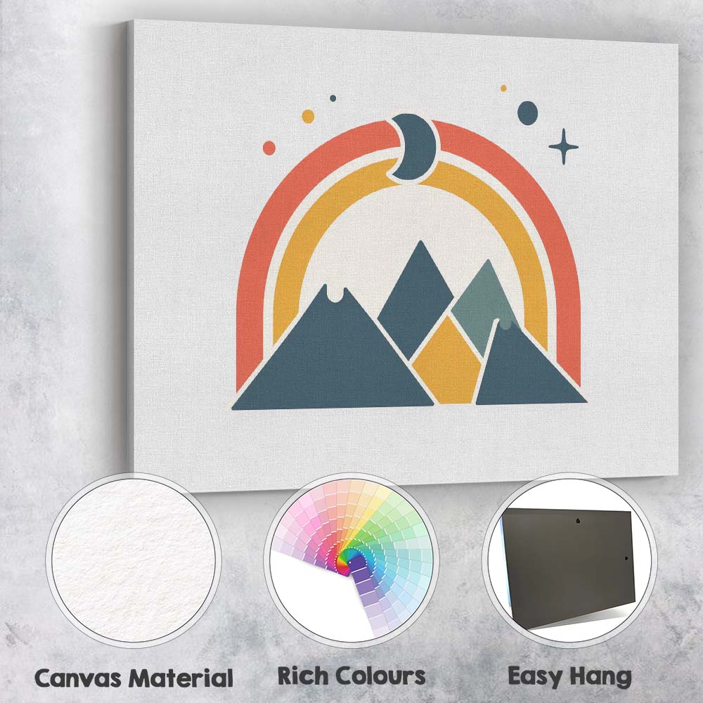 Minimalist Mountain Rainbow Crescent Moon Geometric Landscape Canvas Wall Art Print Decor Picture Ready to Hang