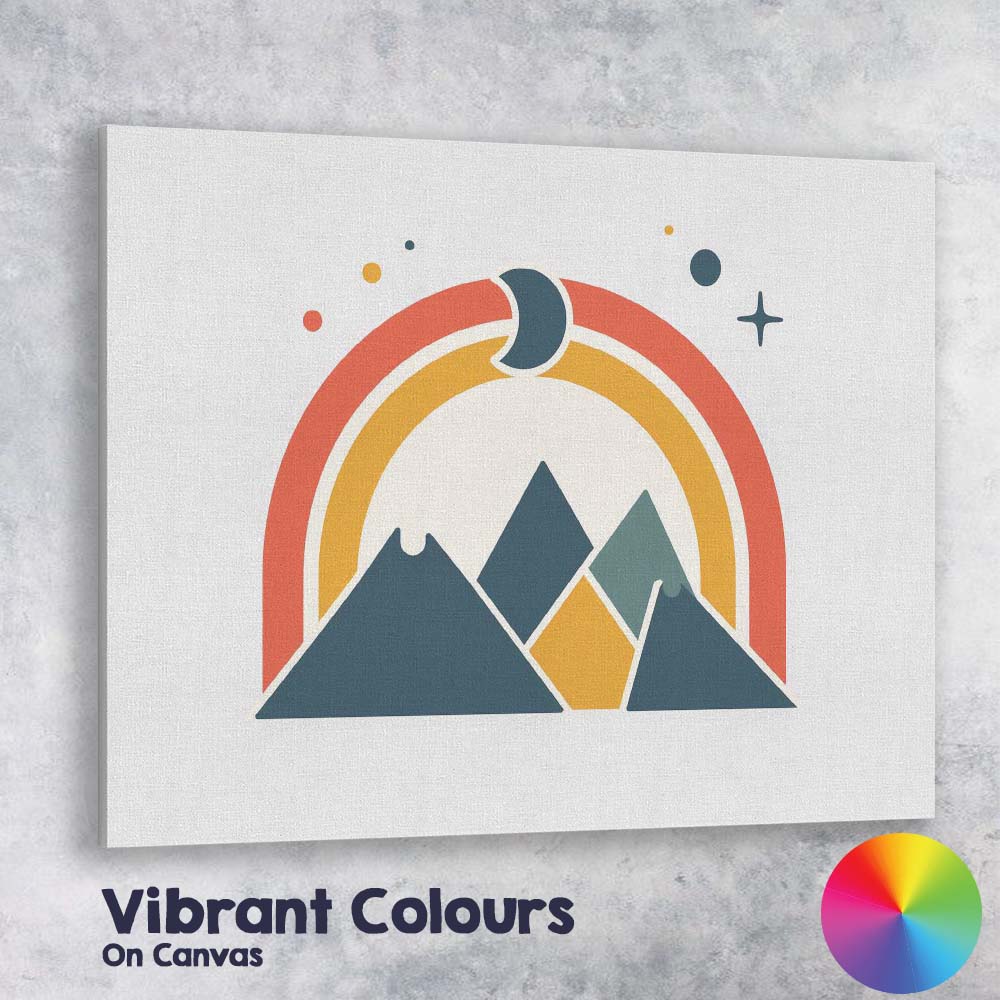 Minimalist Mountain Rainbow Crescent Moon Geometric Landscape Canvas Wall Art Print Decor Picture Ready to Hang