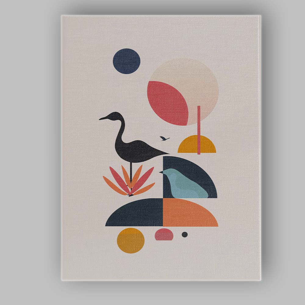 Scandinavian Heron Bird Geometric Nature Abstract Canvas Wall Art Print Decor Picture Ready to Hang