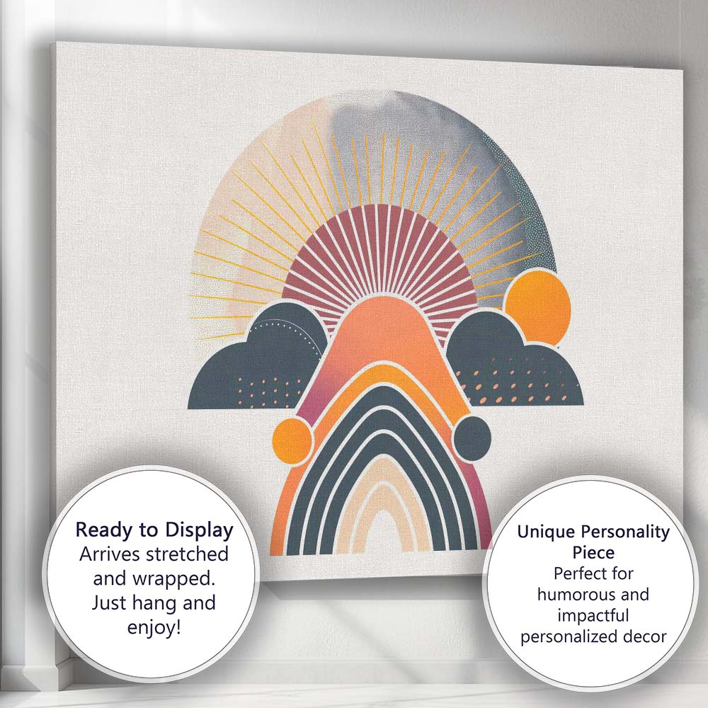 Abstract Rainbow Sunrise Geometric Landscape Boho Canvas Wall Art Print Decor Picture Ready to Hang