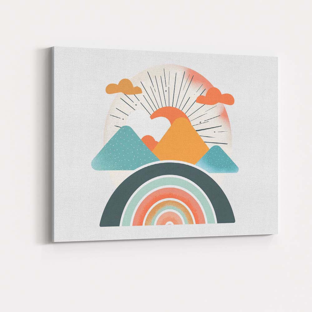 Boho Mountain Sunrise Rainbow Abstract Landscape Canvas Wall Art Print Decor Picture Ready to Hang