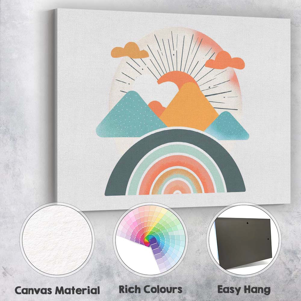 Boho Mountain Sunrise Rainbow Abstract Landscape Canvas Wall Art Print Decor Picture Ready to Hang