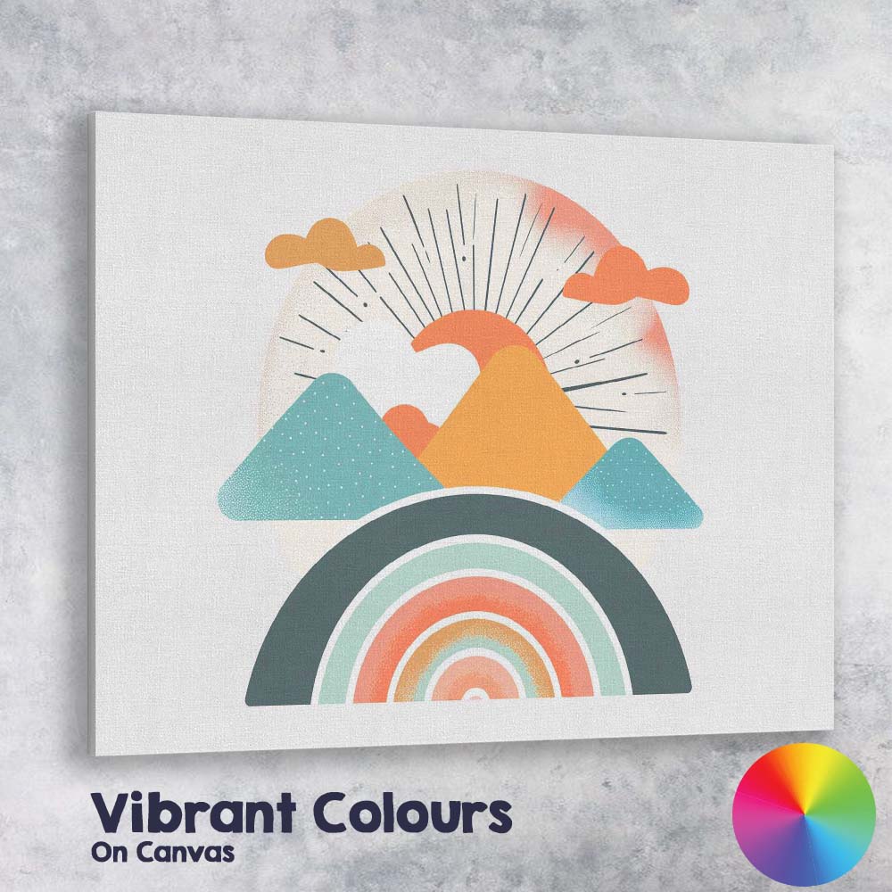 Boho Mountain Sunrise Rainbow Abstract Landscape Canvas Wall Art Print Decor Picture Ready to Hang