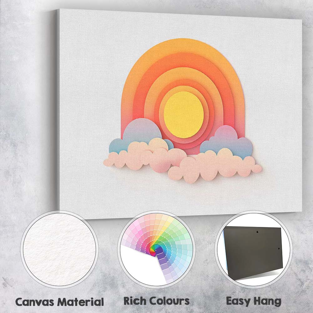 Pastel Layered Rainbow Clouds Paper Cut Abstract Canvas Wall Art Print Decor Picture Ready to Hang