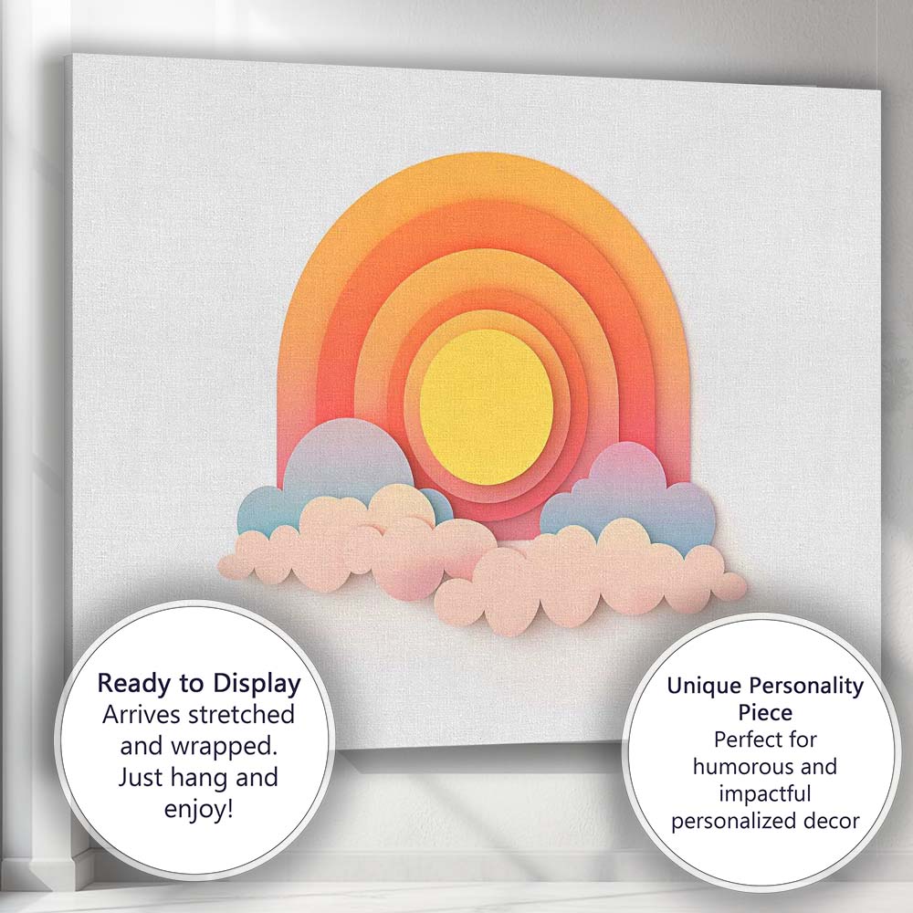 Pastel Layered Rainbow Clouds Paper Cut Abstract Canvas Wall Art Print Decor Picture Ready to Hang