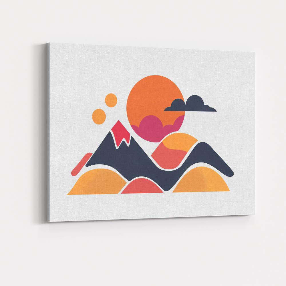 Abstract Sunset Mountains Modern Landscape Illustration Canvas Wall Art Print Decor Picture Ready to Hang