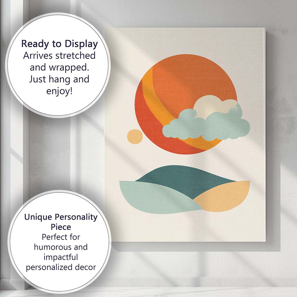 Minimalist Orange Sun Rolling Hills Abstract Landscape Canvas Wall Art Print Decor Picture Ready to Hang