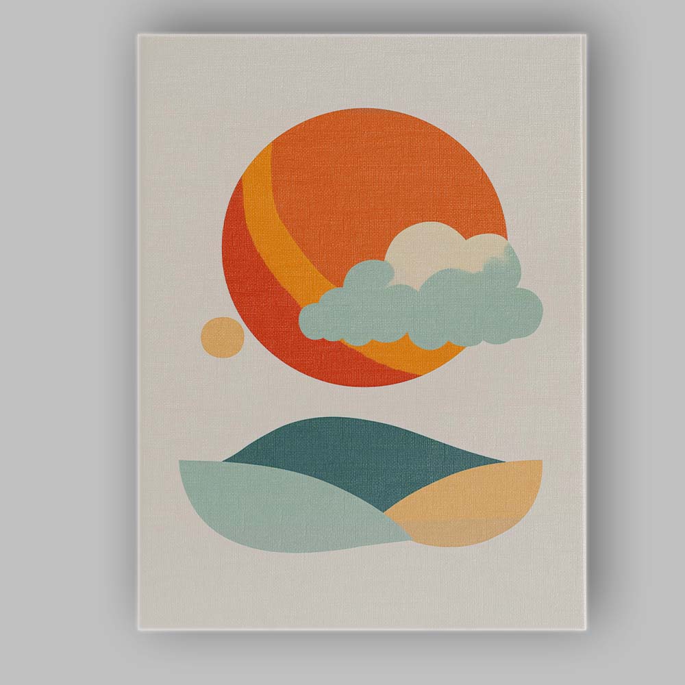 Minimalist Orange Sun Rolling Hills Abstract Landscape Canvas Wall Art Print Decor Picture Ready to Hang