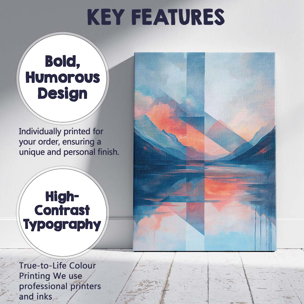 Contemporary Geometric Mountain Lake Reflection Abstract Landscape Canvas Wall Art Print Decor Picture Ready to Hang