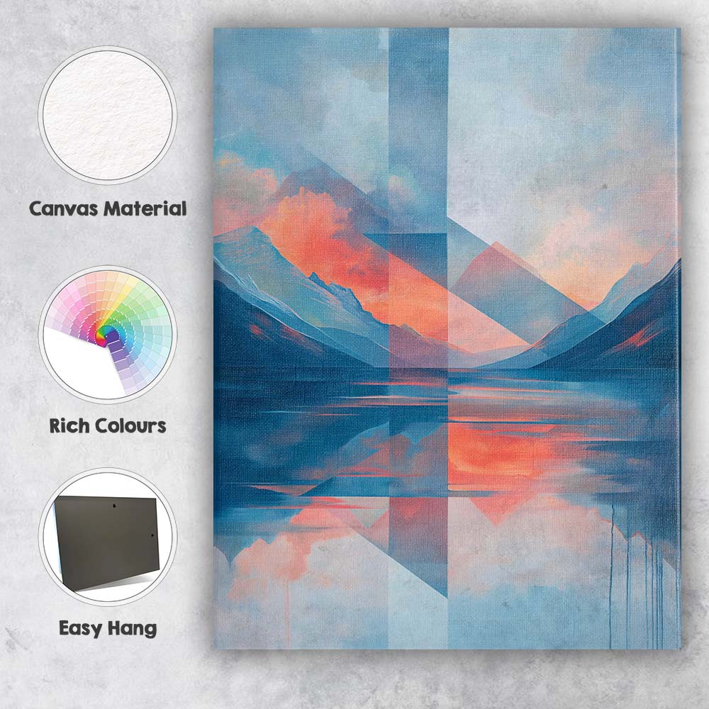 Contemporary Geometric Mountain Lake Reflection Abstract Landscape Canvas Wall Art Print Decor Picture Ready to Hang