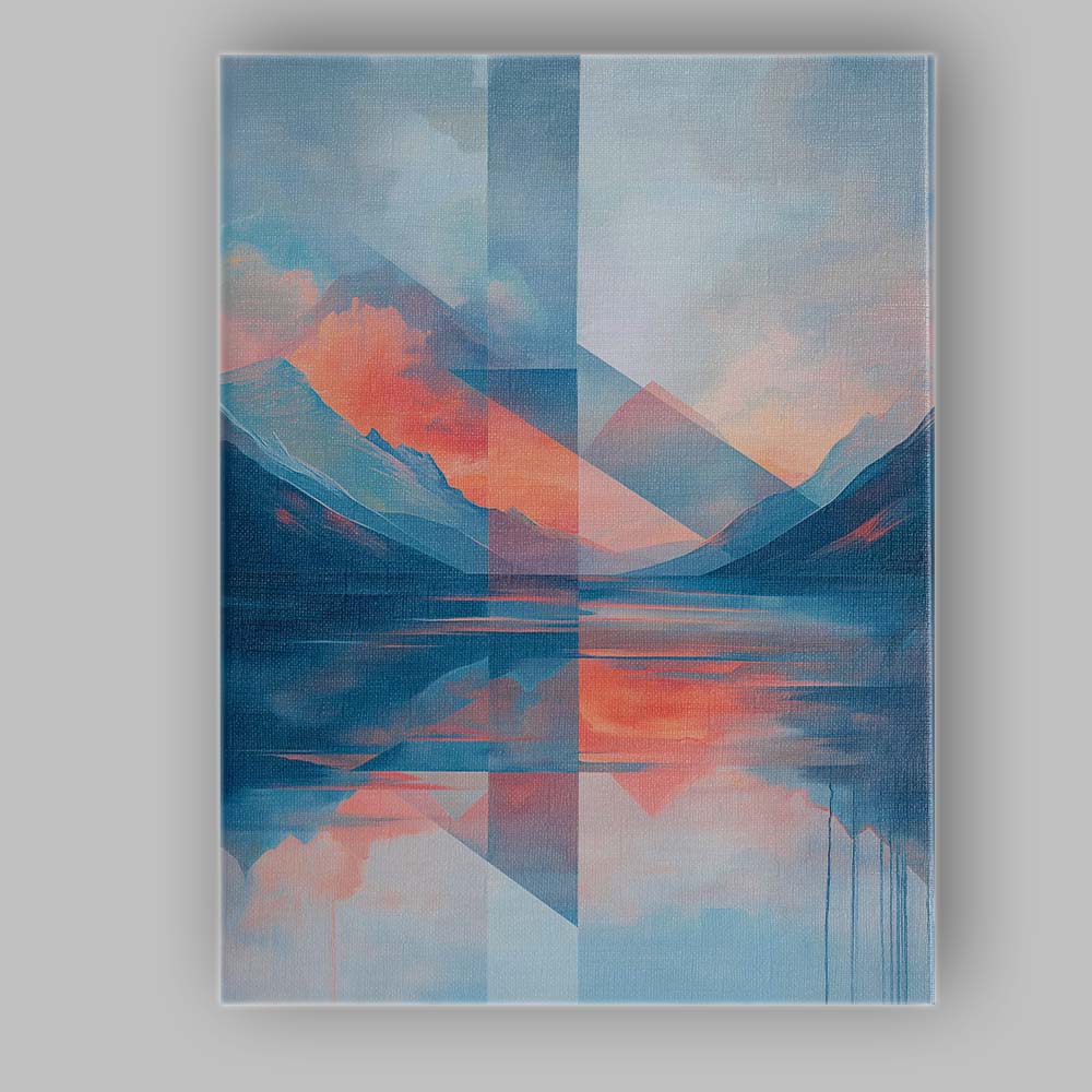 Contemporary Geometric Mountain Lake Reflection Abstract Landscape Canvas Wall Art Print Decor Picture Ready to Hang