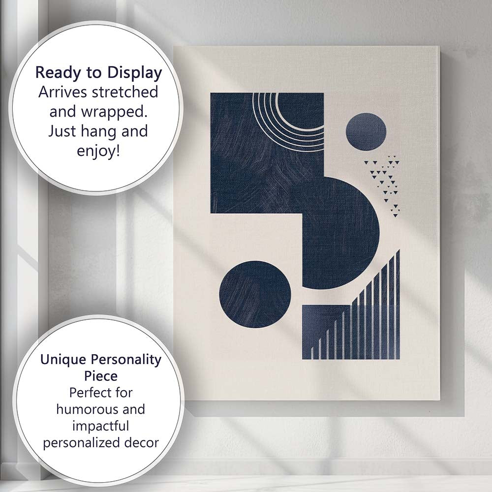 Minimalist Navy Blue Geometric Shapes Contemporary Abstract Canvas Wall Art Print Decor Picture Ready to Hang