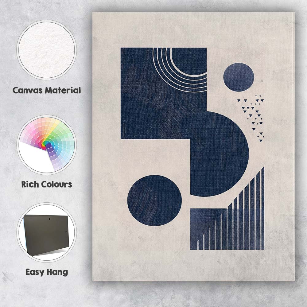 Minimalist Navy Blue Geometric Shapes Contemporary Abstract Canvas Wall Art Print Decor Picture Ready to Hang