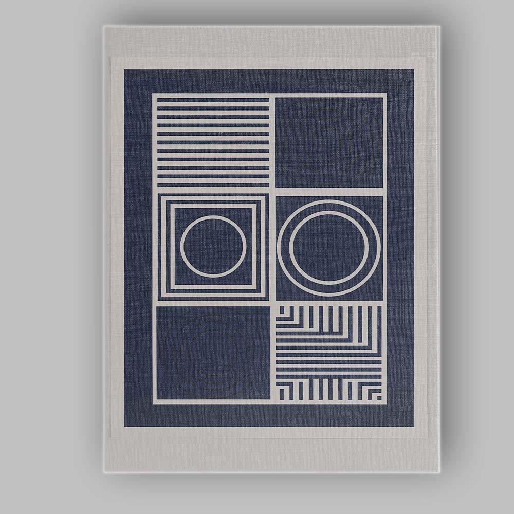 Modern Navy Blue Geometric Line Circle Grid Abstract Canvas Wall Art Print Decor Picture Ready to Hang