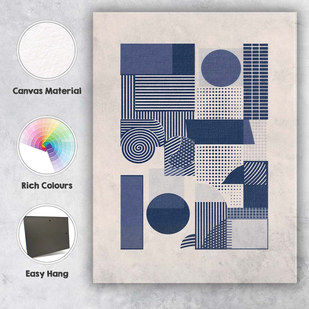 Navy Blue Geometric Patchwork Abstract Pattern Canvas Wall Art Print Decor Picture Ready to Hang