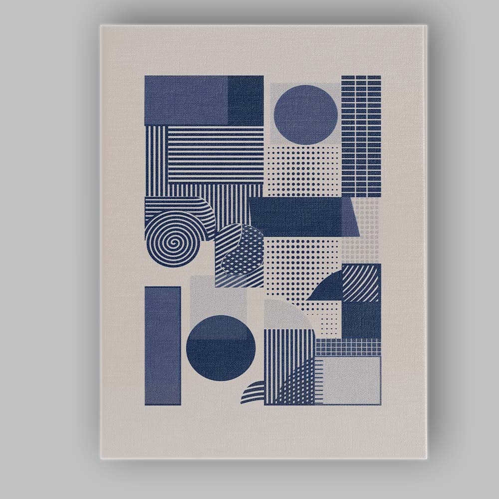 Navy Blue Geometric Patchwork Abstract Pattern Canvas Wall Art Print Decor Picture Ready to Hang