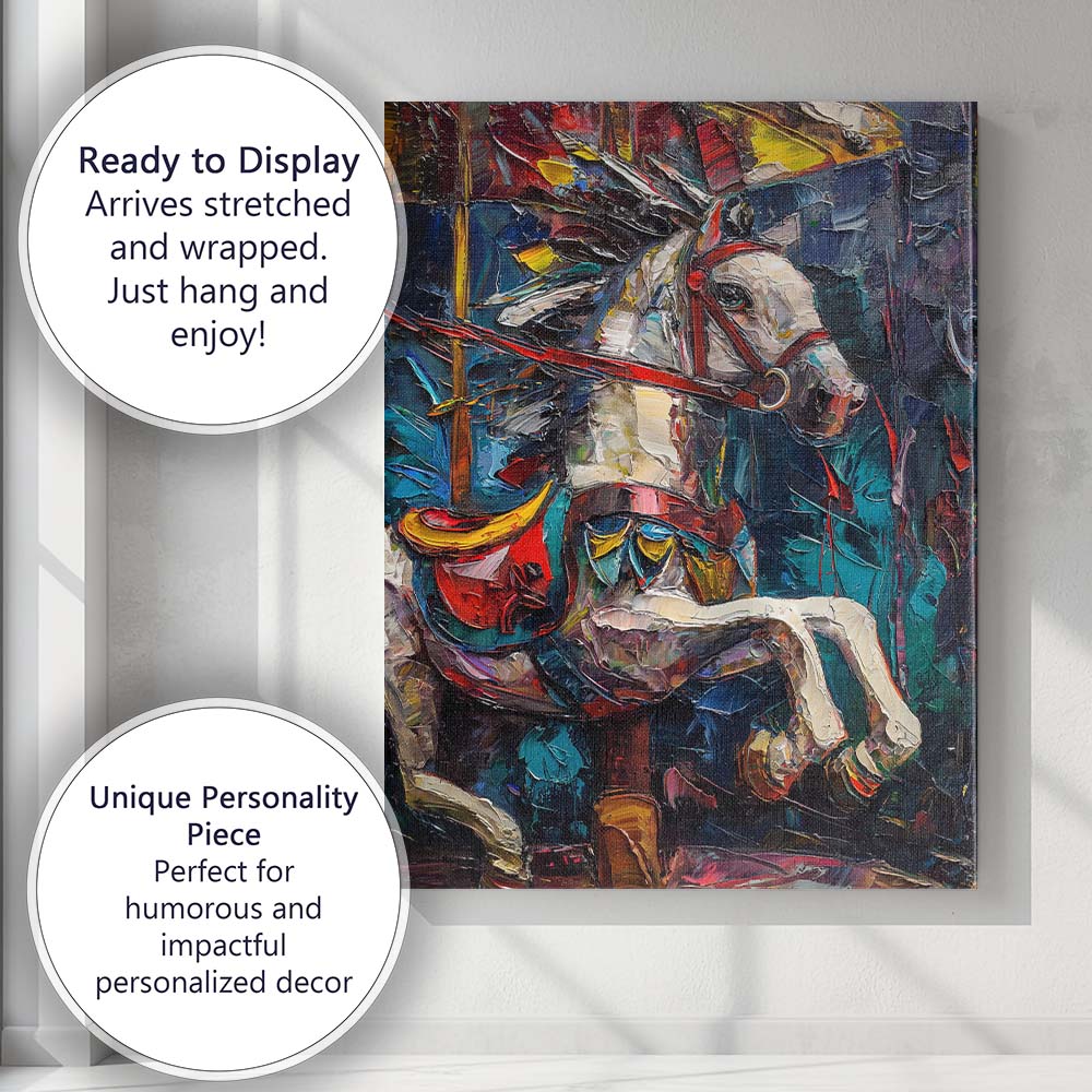 Colourful Carousel Horse Expressionist Palette Knife Painting Canvas Wall Art Print Decor Picture Ready to Hang