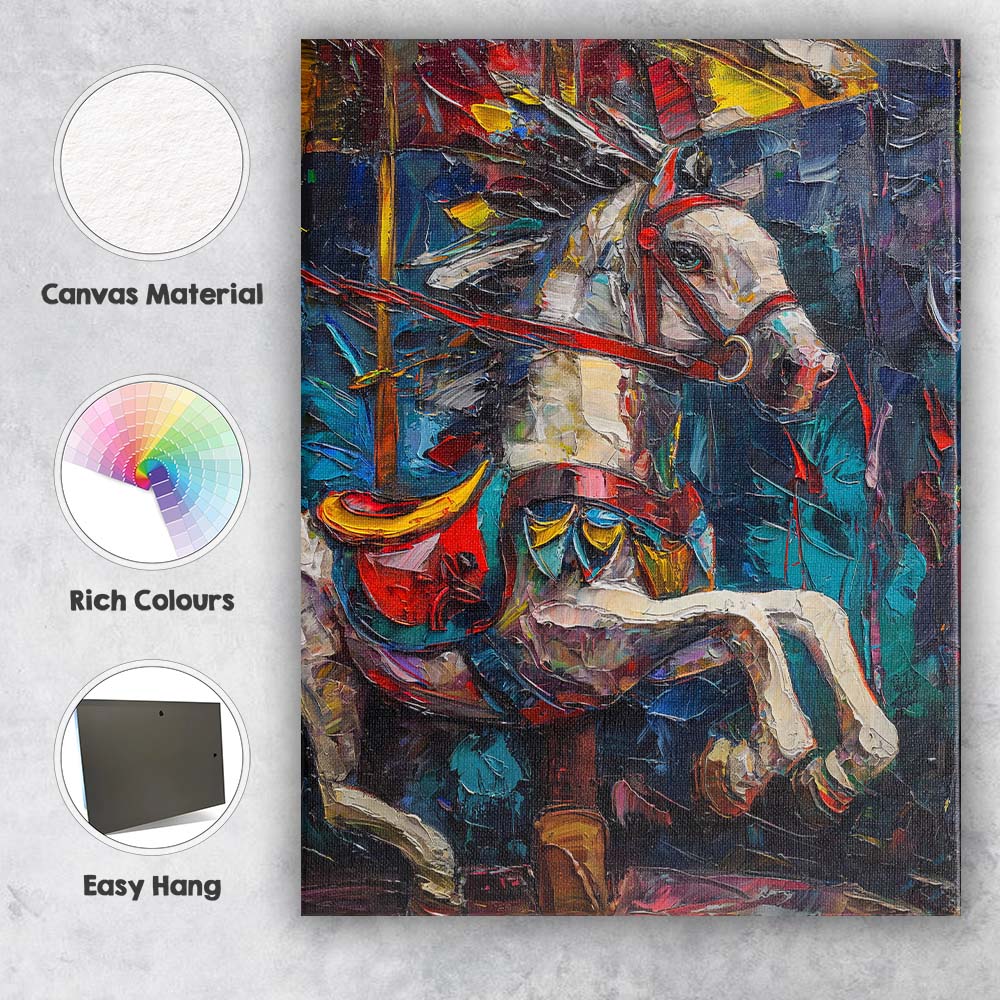 Colourful Carousel Horse Expressionist Palette Knife Painting Canvas Wall Art Print Decor Picture Ready to Hang