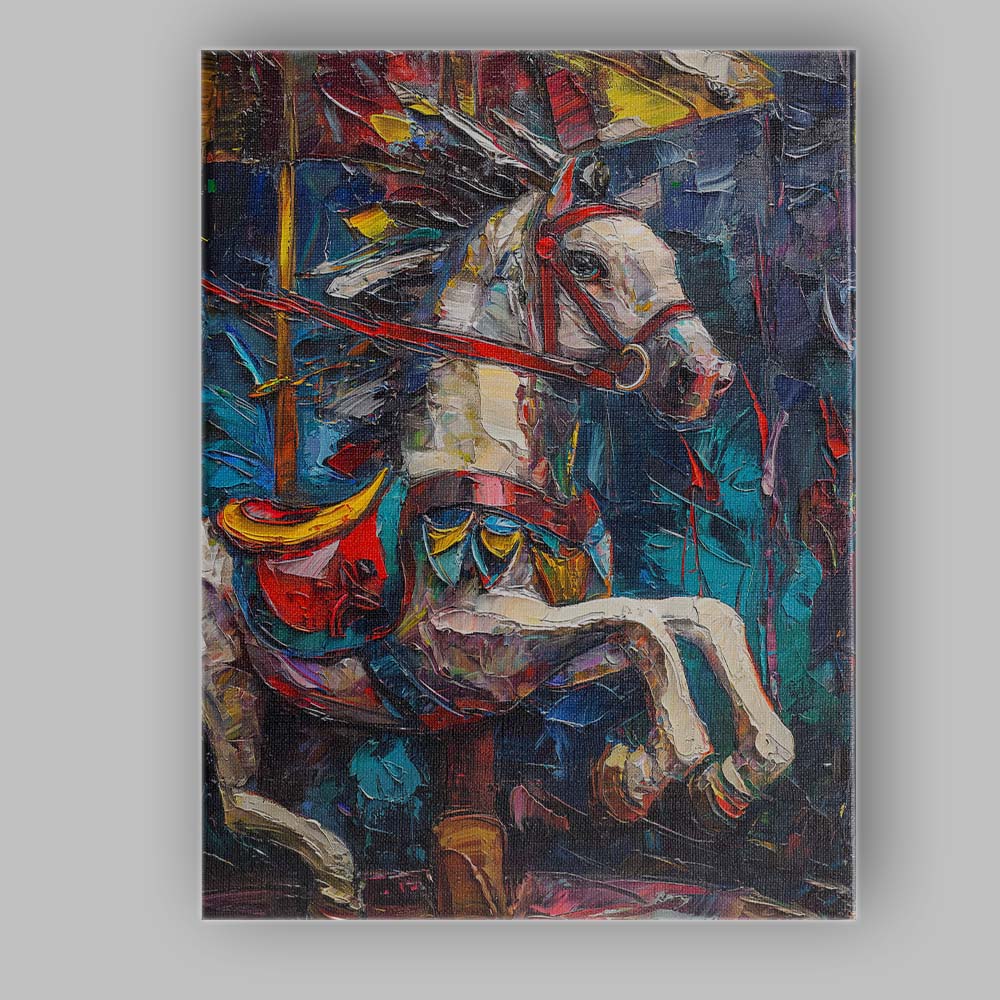 Colourful Carousel Horse Expressionist Palette Knife Painting Canvas Wall Art Print Decor Picture Ready to Hang