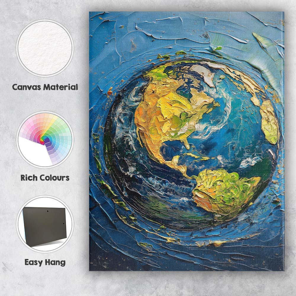 Textured Blue Earth Globe Abstract Planet Painting Canvas Wall Art Print Decor Picture Ready to Hang