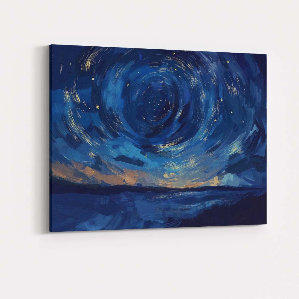Midnight Blue Starry Sky Swirl Abstract Landscape Canvas Wall Art Print Decor Picture Ready to Hang