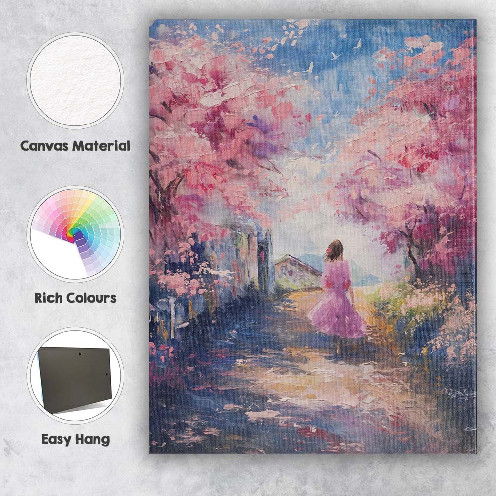 Pink Blossom Tree Country Lane Spring Landscape Canvas Wall Art Print Decor Picture Ready to Hang
