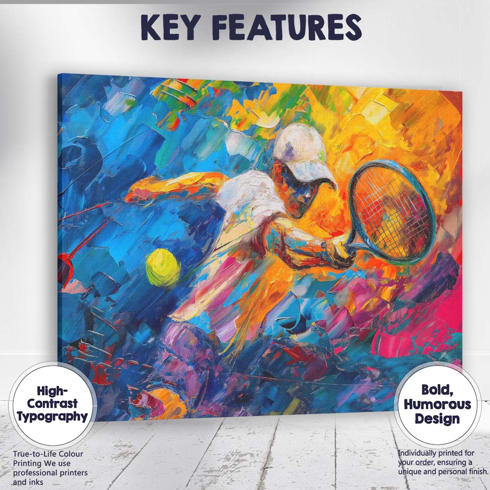 Vibrant Tennis Player Action Abstract Palette Knife Painting Canvas Wall Art Print Decor Picture Ready to Hang