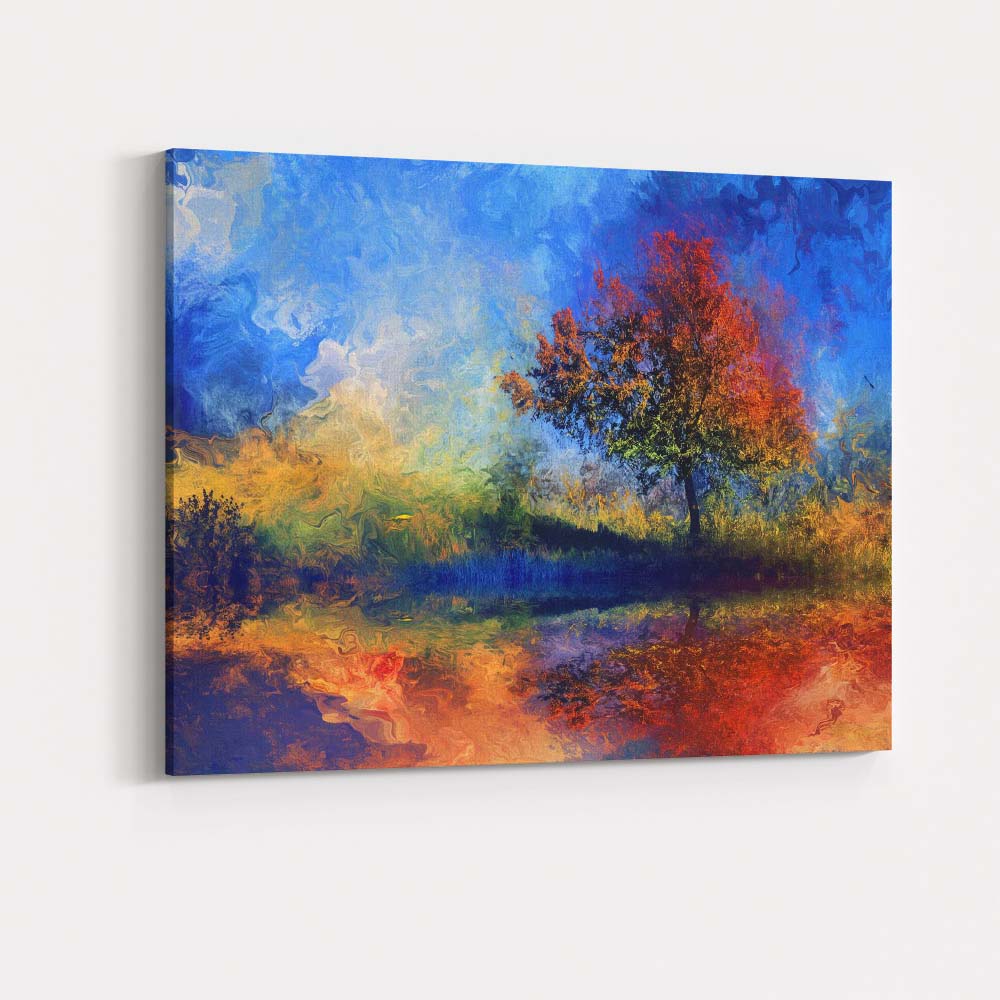 Dreamlike Colourful Autumn Tree Reflective Landscape Abstract Canvas Wall Art Print Decor Picture Ready to Hang
