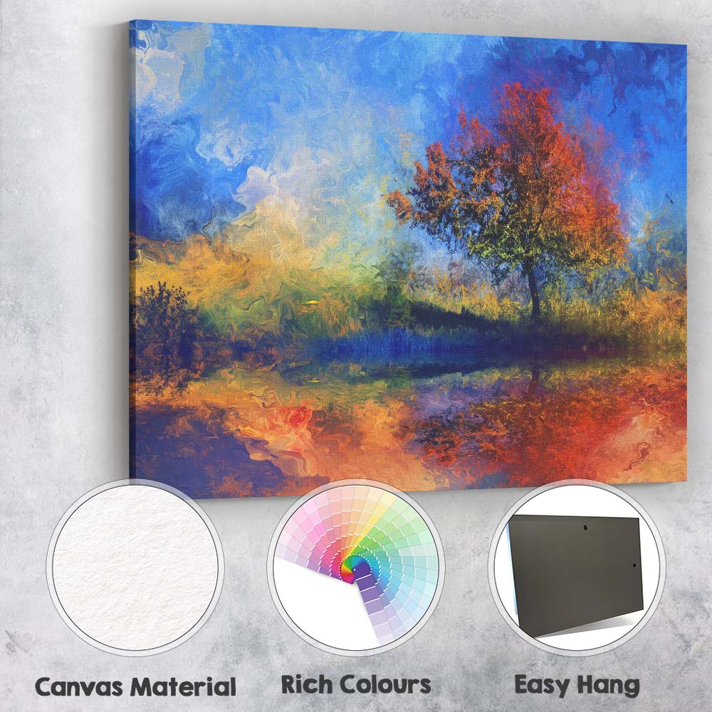 Dreamlike Colourful Autumn Tree Reflective Landscape Abstract Canvas Wall Art Print Decor Picture Ready to Hang